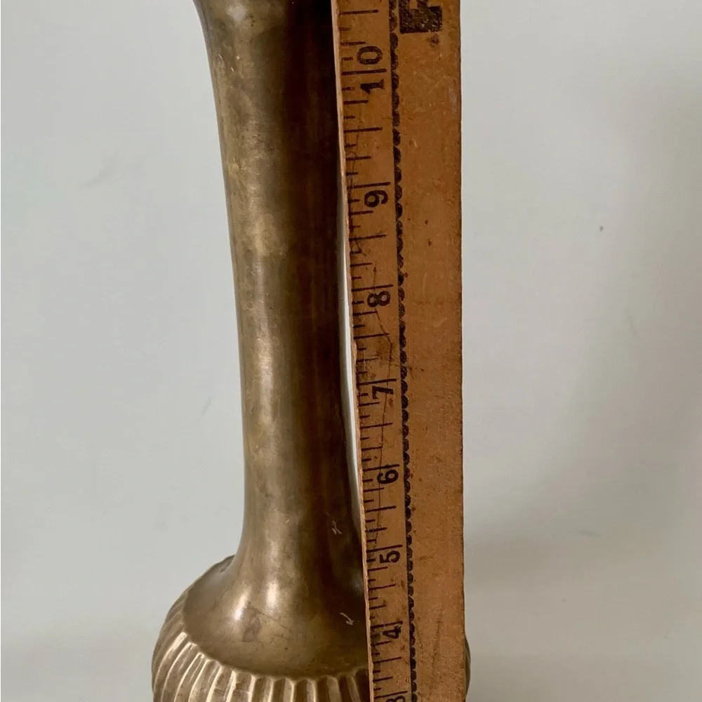 Vintage Solid Brass Tall & Thin Vase 11.5”